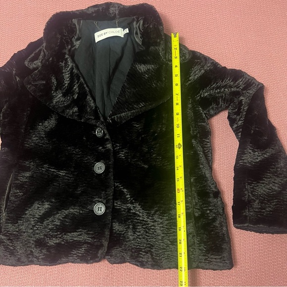 See by Chloe black fur jacket Black Textured Jacket women’s size 8 - Picture 8 of 11